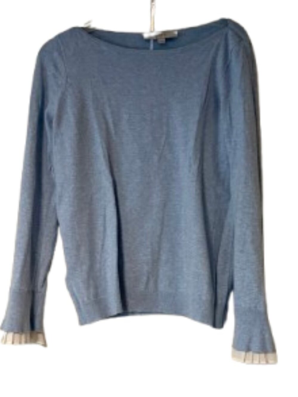 Loft Light Blue Sweater with Pleated Ruffle on Cuffs - Medium